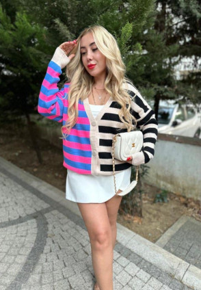 Mavi Pembe Çizgili Hırka