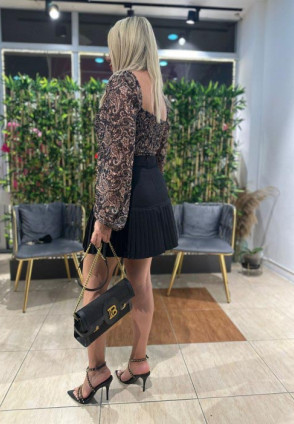 Kahve Şifon Desenli Bluz