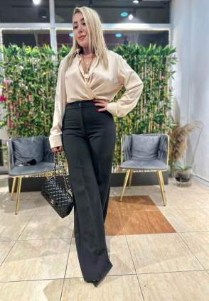 Krl Siyah Bol Paça Kumaş Pantolon