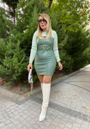 Askılı Deri Elbise Mint