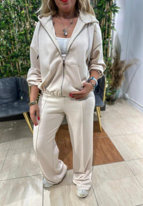 Bej Fermuarlı Eşofman Takımı