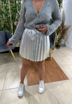 Gümüş Pilili Mini Etek