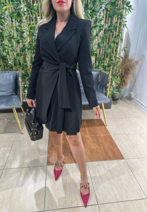 Siyah Pilili Ceket Elbise