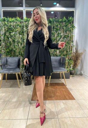 Siyah Pilili Ceket Elbise