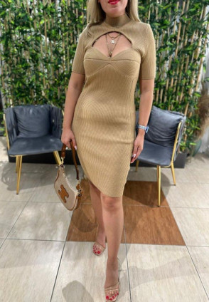 Vizon Kalp Yaka Triko Elbise