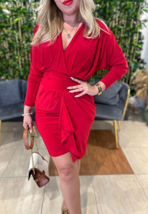 Kırmızı Yarasa Kol Elbise