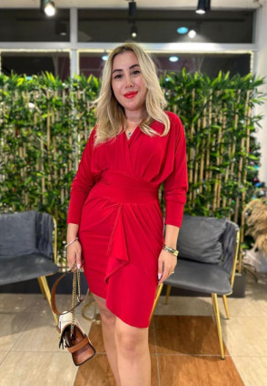 Kırmızı Yarasa Kol Elbise