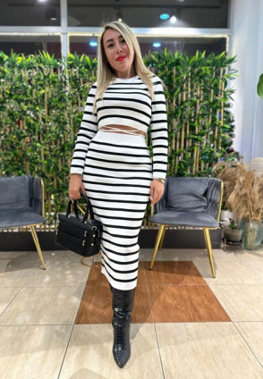 Beyaz Siyah Çizgili Takım