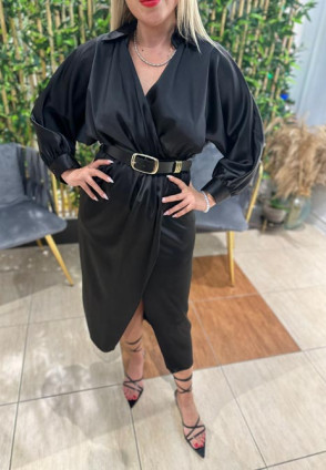 Siyah Kemerli Midi Elbise