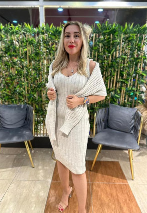 Triko İki Parça Kazak Elbise Takım Bej