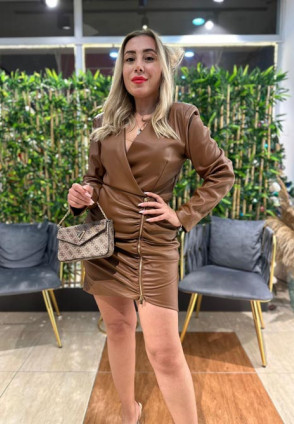 Taba Kruvaze Deri Elbise