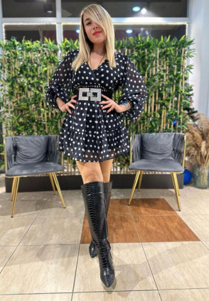 Siyah Puantiyelİ Mini Elbise