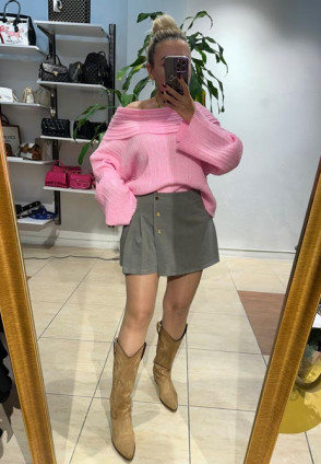 Gri Kaşe Şortlu Etek