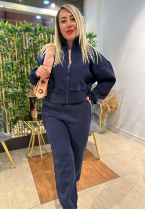 Polarlı Lacivert Fermuarlı Eşofman Takımı