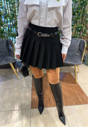 Tasarım Kemerli Mini Etek Siyah