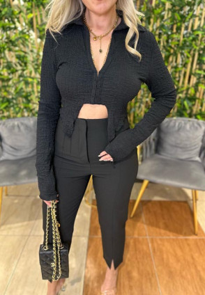 Bürümcük Siyah Crop Gömlek