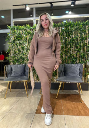 Kahve Sweat Elbise Takım