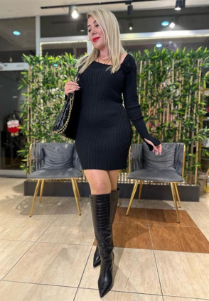 Asimetrik Yaka Gül Detay Mini Elbise