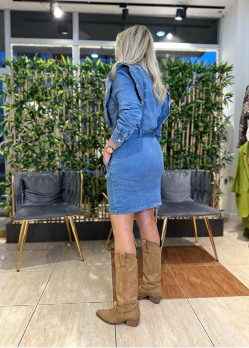 İthal Model Taşlı Denim Elbise