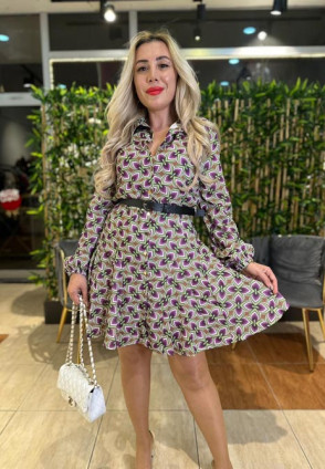 Kemerli Çiçek Desen Elbise