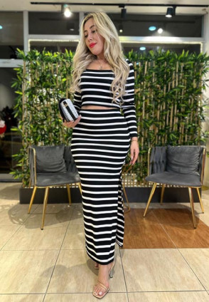 Siyah Beyaz Çizgili Kaşkoese Takım