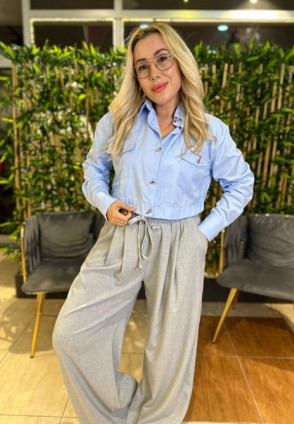 M. Dutti Mavi Crop Gömlek