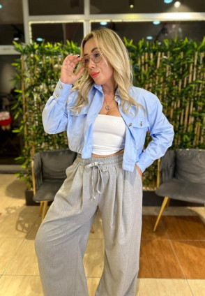 M. Dutti Mavi Crop Gömlek