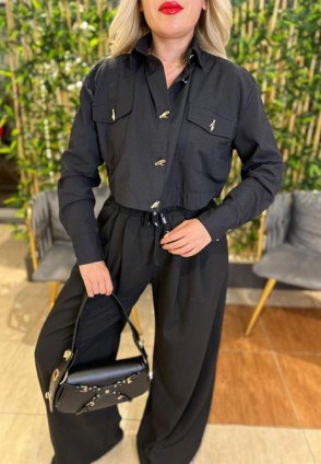 M. Dutti Siyah Crop Gömlek