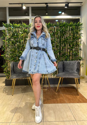 Buz Mavi Denim Elbise