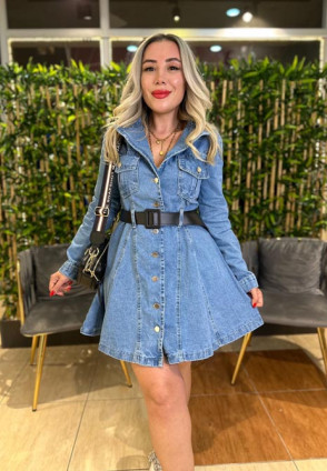 Koyu Mavi Denim Elbise