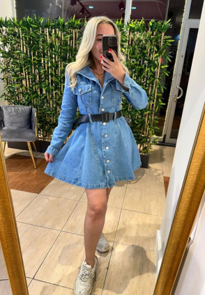 Koyu Mavi Denim Elbise