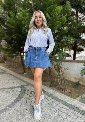 Tasarım Denim Kemerli Mini Etek
