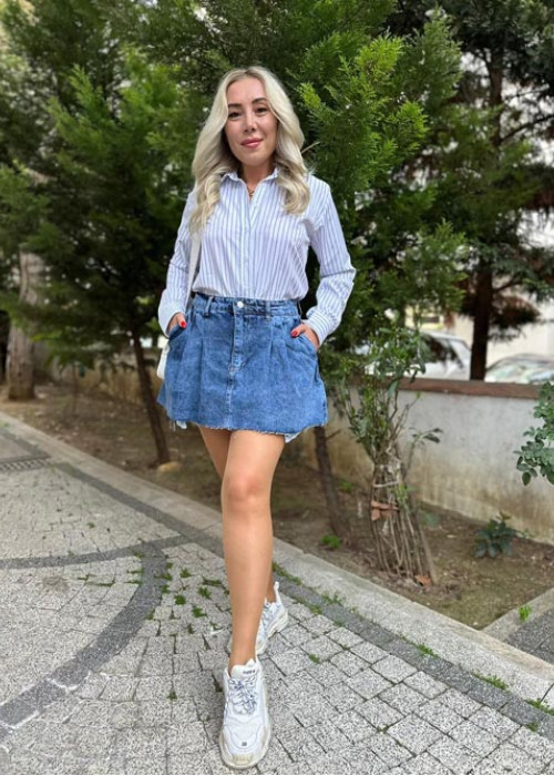 Tasarım Denim Kemerli Mini Etek