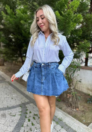 Tasarım Denim Kemerli Mini Etek