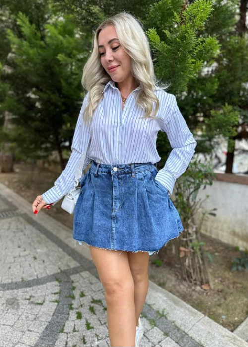 Tasarım Denim Kemerli Mini Etek