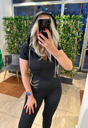 Hdm Siyah Kapüşonlu Tayt Takım