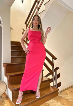 Fuşya Yanı Pencereli Elbise