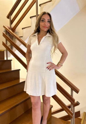 Bej  Polo Yaka Elbise