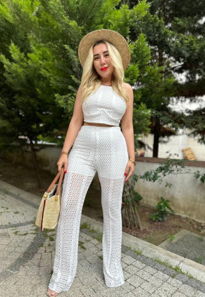 Viviana Beyaz Örme Takım