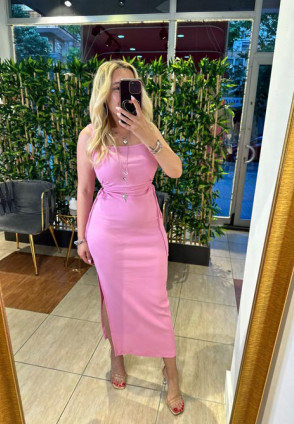 Pink Yanı Pencereli Elbise