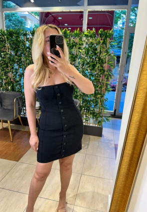 Siyah Straplez Denim Elbise