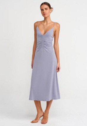 Açık Gri Midi Elbise