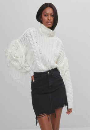 Yırtık Denim Kot Etek - Siyah