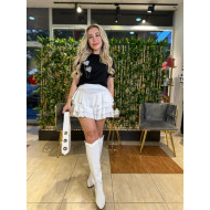 Beyaz Fırfırlı Mini Etek