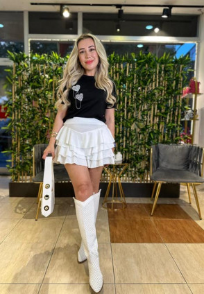 Beyaz Fırfırlı Mini Etek