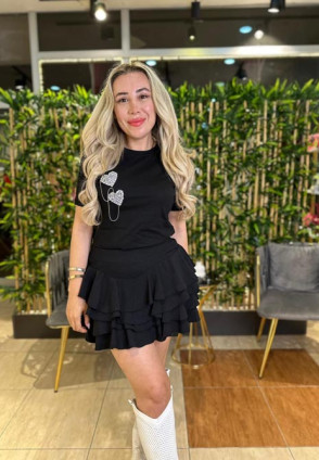 Siyah Fırfırlı Mini Etek