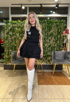 Siyah Fırfırlı Mini Etek