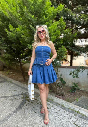 Pilili Denim Straplez Elbise