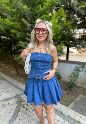 Pilili Denim Straplez Elbise