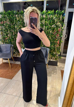 Qz Siyah Bel Lastikli Pantolon